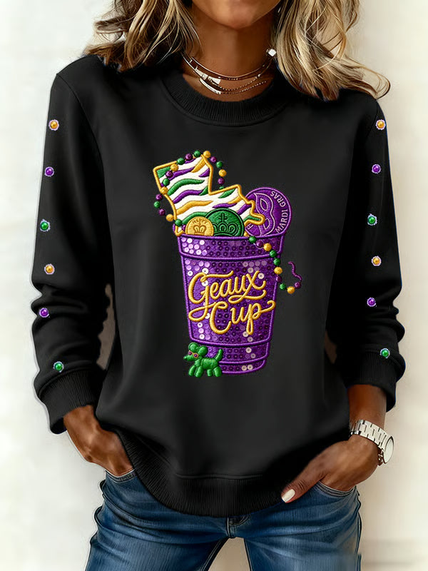 Geaux Cups Mardi Gras Long Sleeve Casual Top