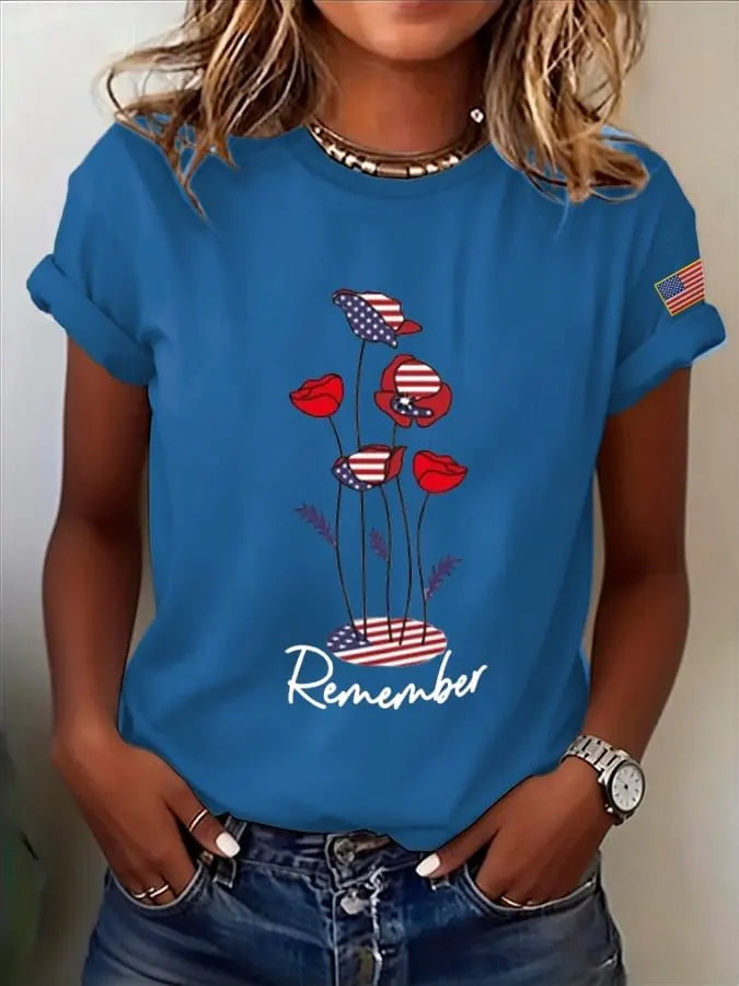 Women's Casual Memorial Day Printed Short-Sleeve T-Shirt