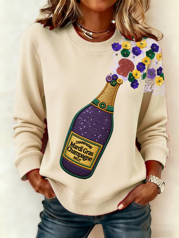 Champagne Mardi Gras Long Sleeve Casual Top