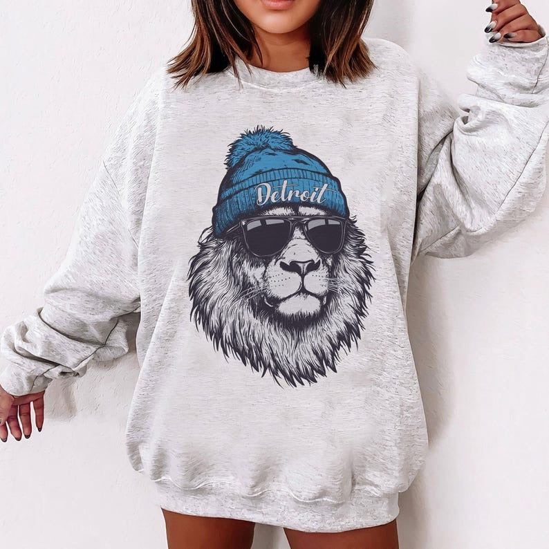 Detroit Football Fan Printed Long Sleeve Casual Top