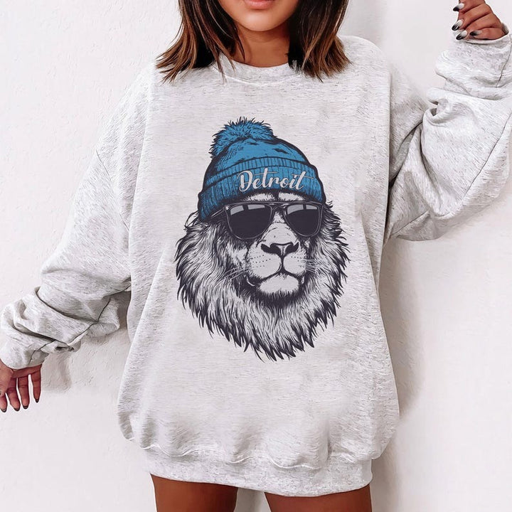 Detroit Football Fan Printed Long Sleeve Casual Top