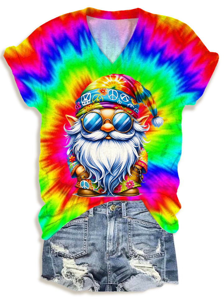 Tie Dye Love Peace Hippie Gnome Art Crew Neck T-shirt