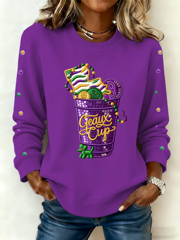 Geaux Cups Mardi Gras Long Sleeve Casual Top