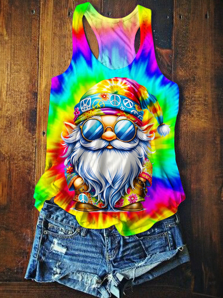 Tie Dye Love Peace Hippie Gnome Art Crew Neck T-shirt
