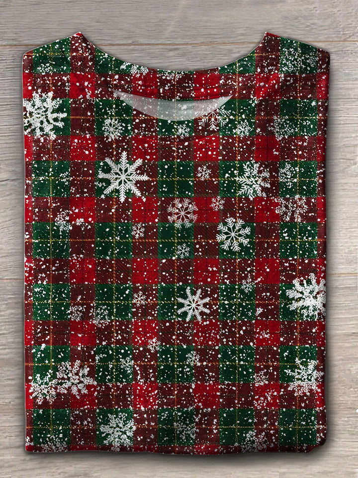 Women's Christmas Plaid Snowflake Printed Long Sleeve Casual Top