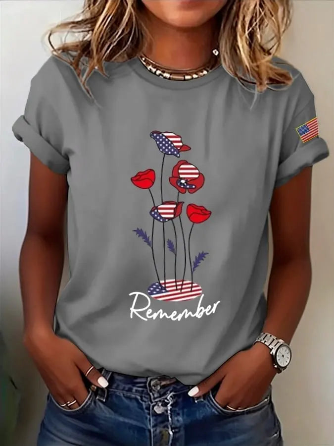 Women's Casual Memorial Day Printed Short-Sleeve T-Shirt