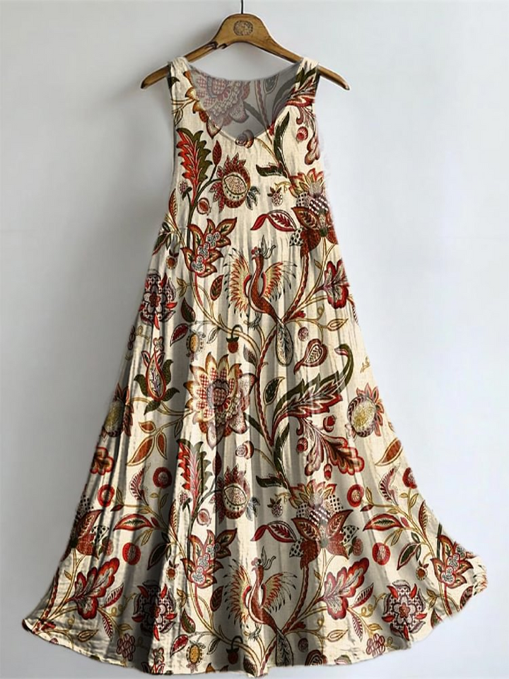 Women's Vintage Ethnic Floral Tattoo Pattern Art Print Sleeveless Dresses
