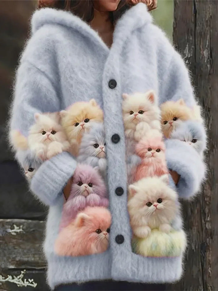 Lovely Cats Cozy Knit Hooded Cardigan