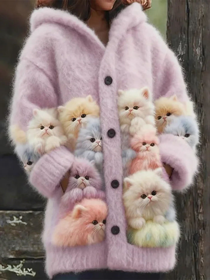 Lovely Cats Cozy Knit Hooded Cardigan