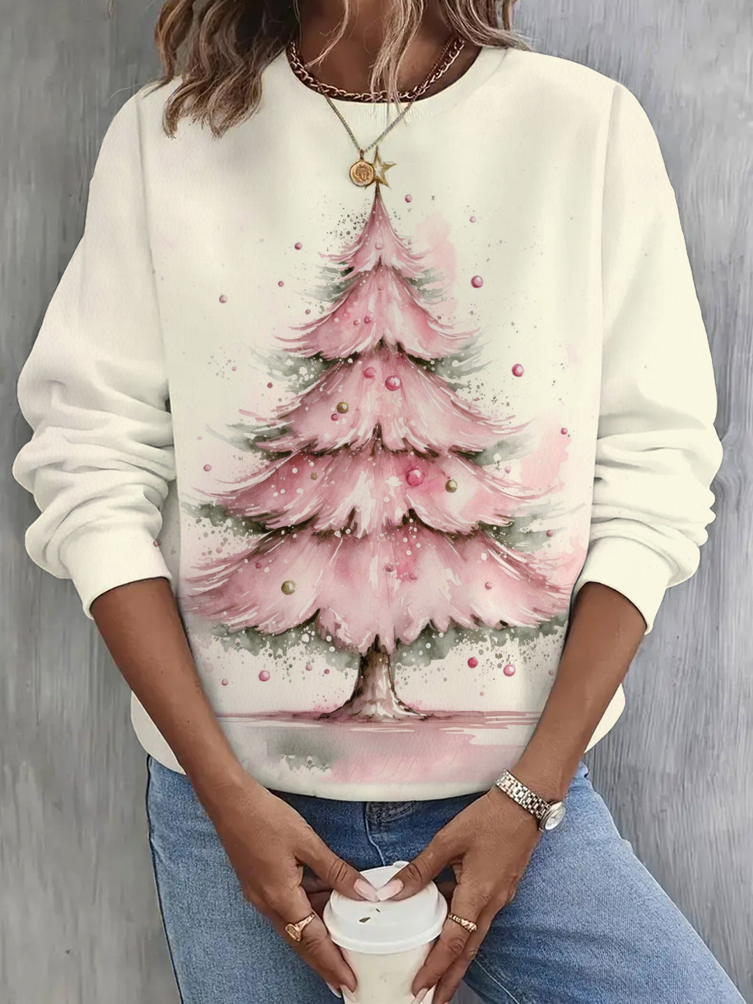 Christmas Tree Print Long Sleeve Casual Top