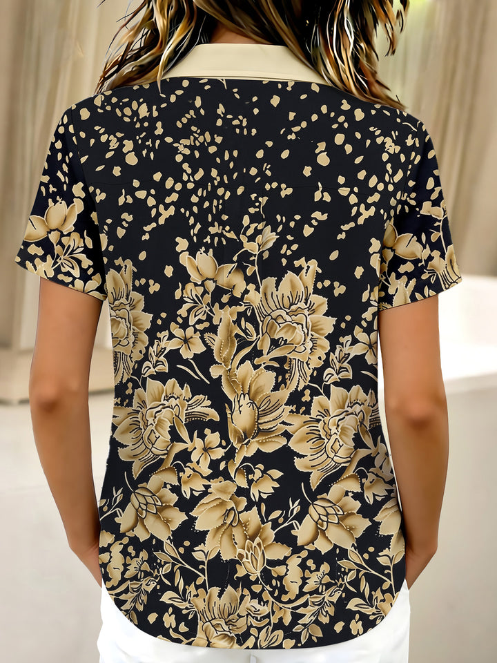 Retro Black Gold Flower Women's Short Sleeve Shirts
