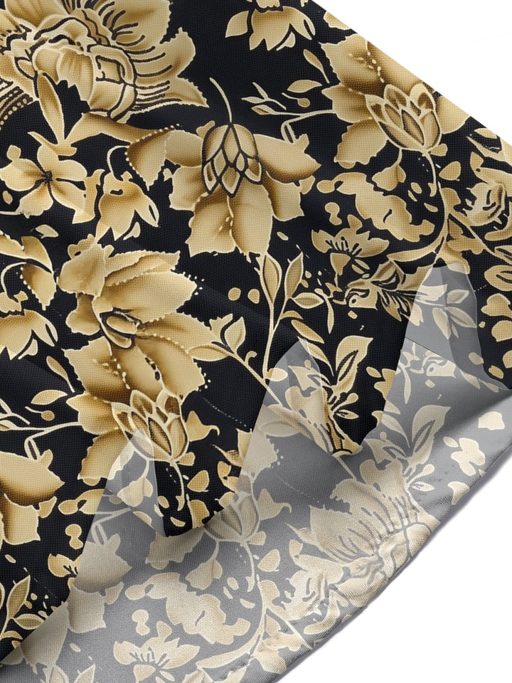 Retro Black Gold Flower Women's Short Sleeve Shirts