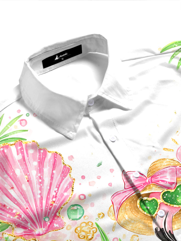 Hawaiian Tropical Flamingo Floral Women's Short Sleeve Shirts