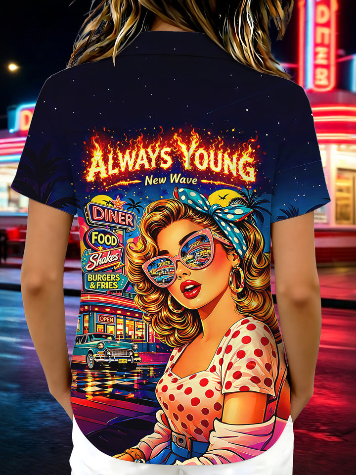 Retro American Diner Personality Pop Art Women's Short Sleeve Shirts