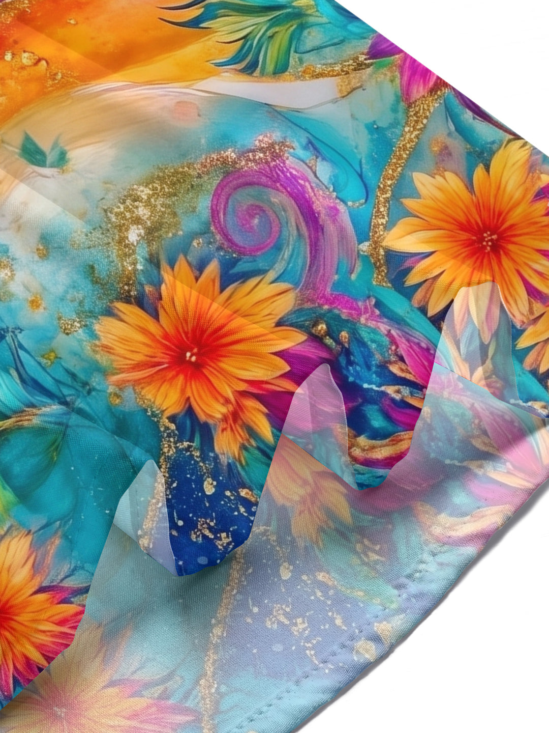 Art Watercolor Colorful Gradient Gold Tropical Abstract Flowers Women's Short Sleeve Shirts