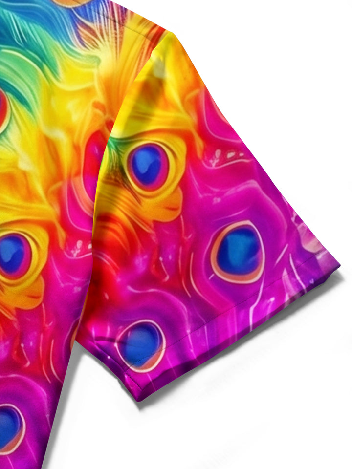 Colorful Gradient Peacock Feather Women's Short Sleeve Shirts