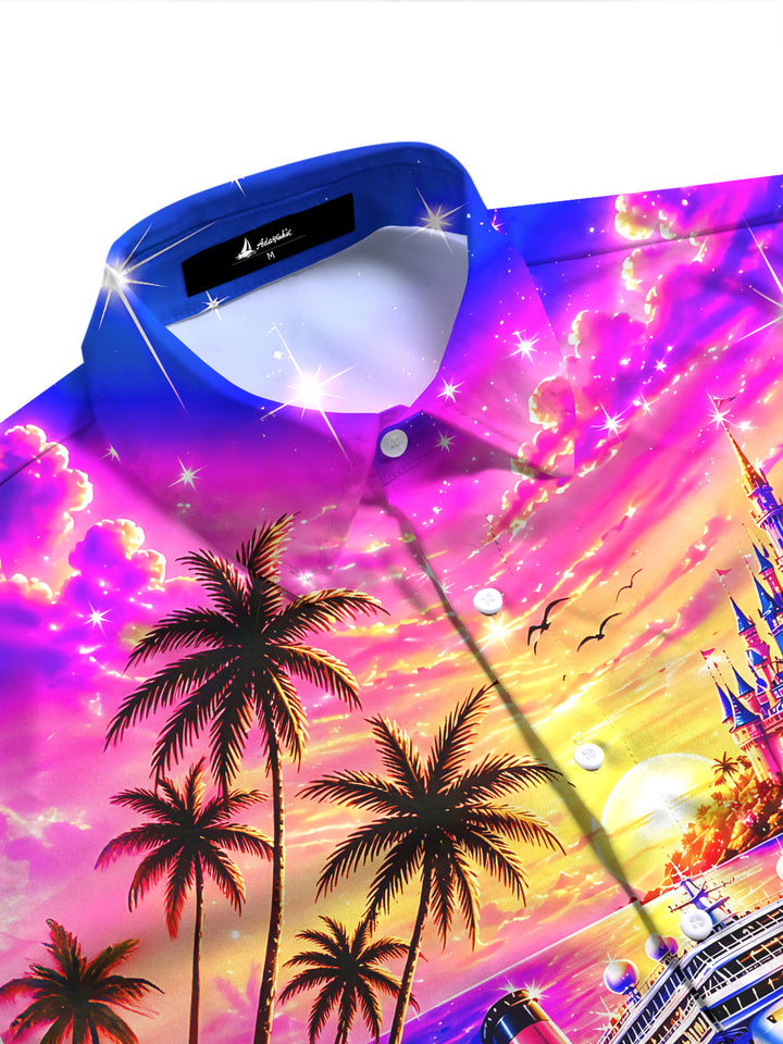 Hawaiian Colorful Cruise Castle Sunset Landscape Women's Short Sleeve Shirts
