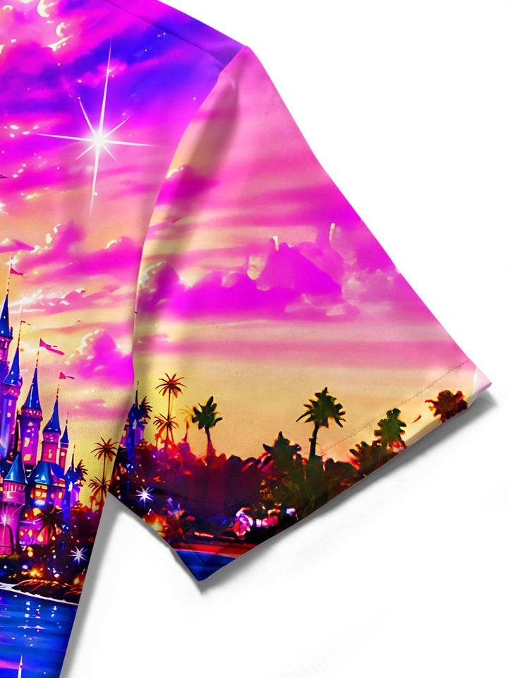Hawaiian Colorful Cruise Castle Sunset Landscape Women's Short Sleeve Shirts