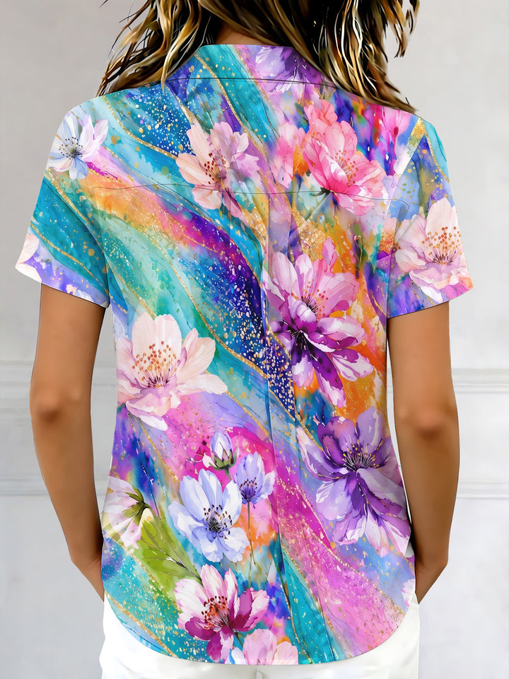 Art Gilding Watercolor Floral Women's Short Sleeve Shirts