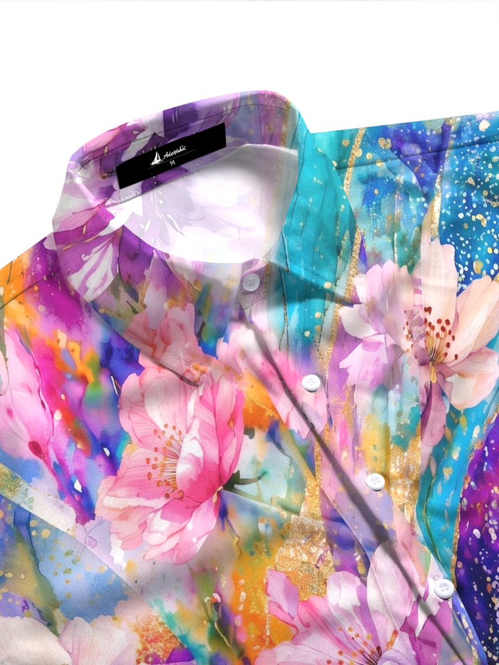 Art Gilding Watercolor Floral Women's Short Sleeve Shirts