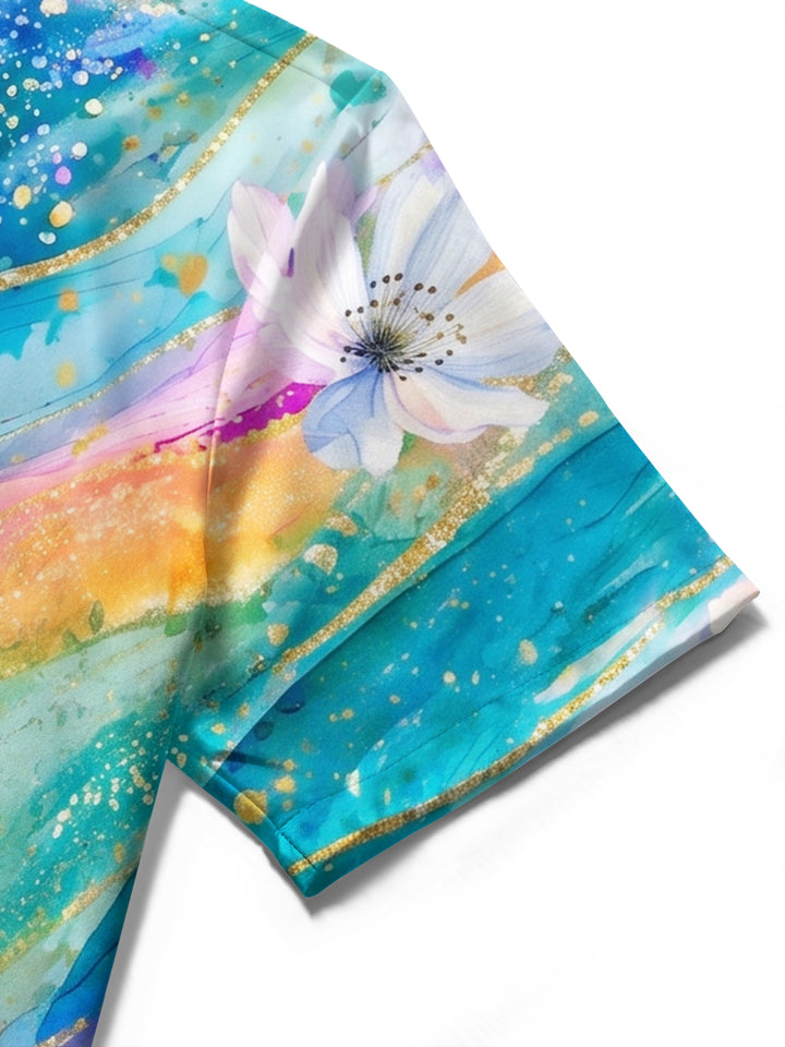Art Gilding Watercolor Floral Women's Short Sleeve Shirts