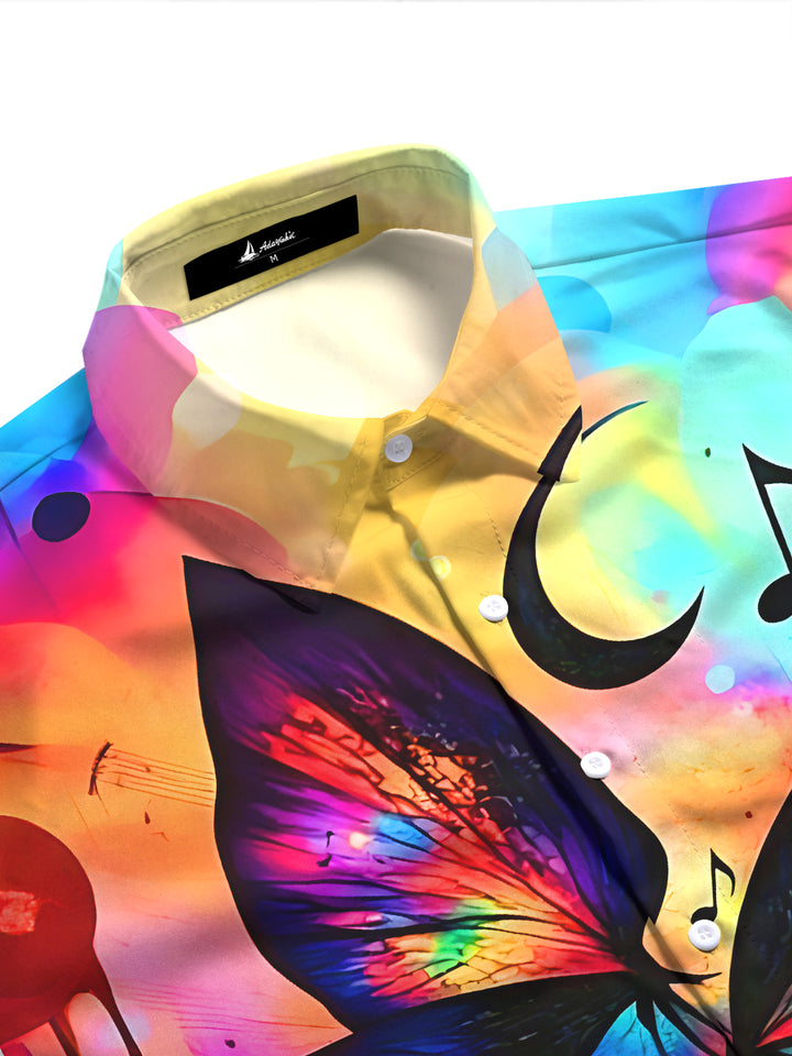 Colorful Gradient Music Butterfly Portrait Women's Short Sleeve Shirts