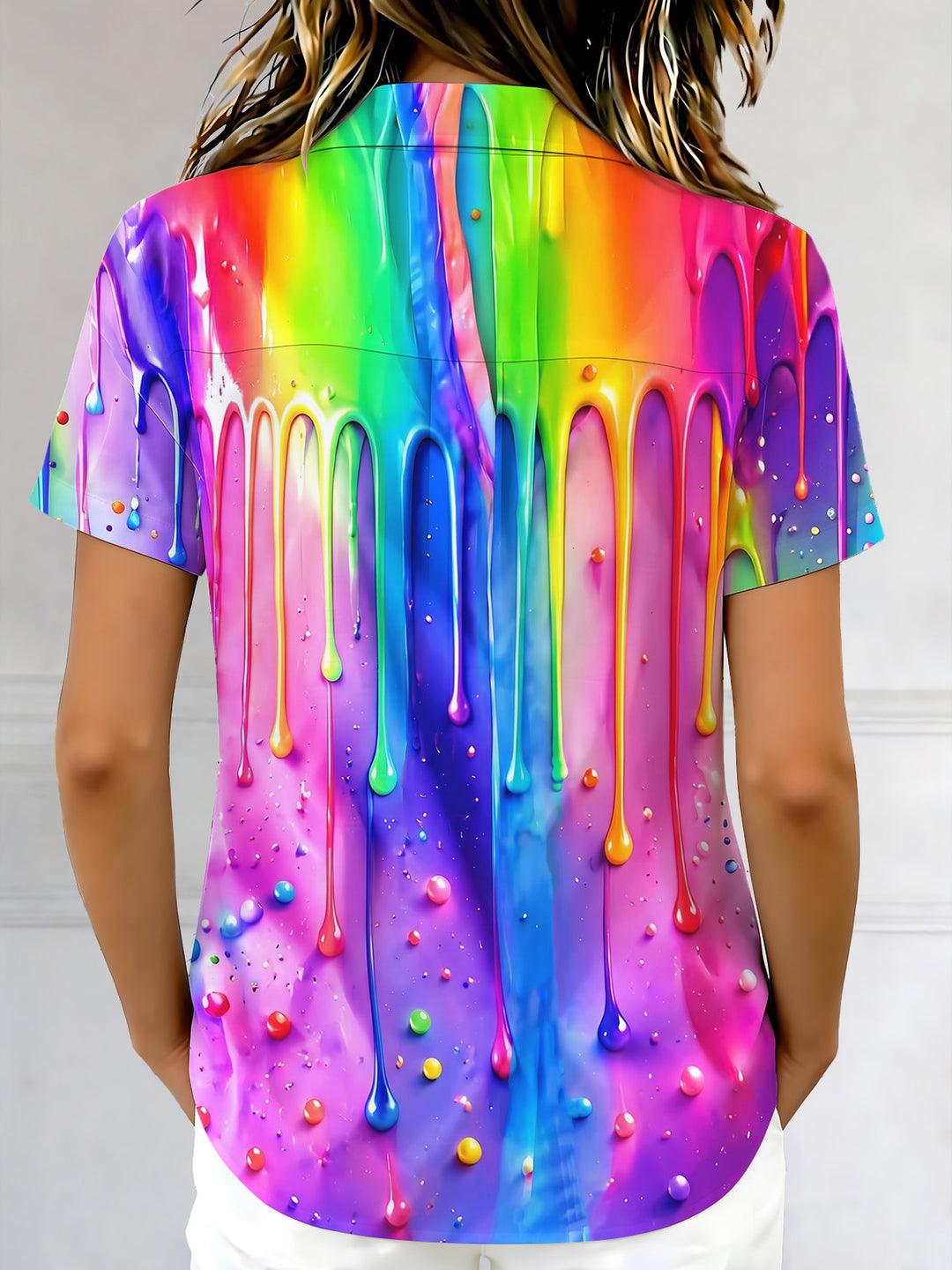 Colorful Dripping Paint Women's Short Sleeve Shirts