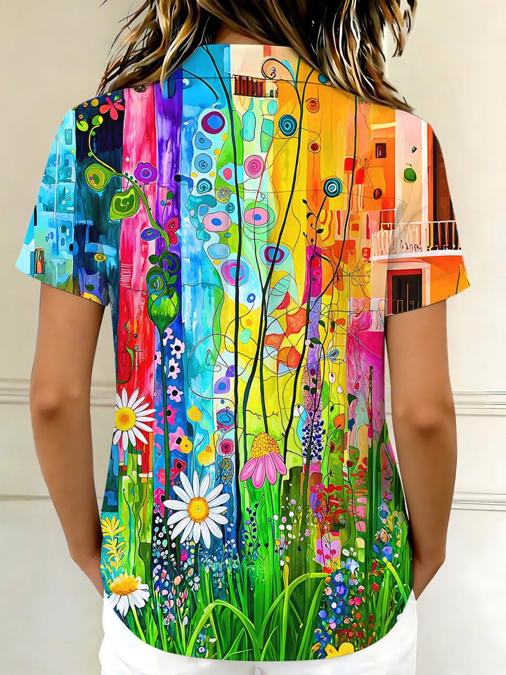 Abstract Art Floral Women's Short Sleeve Shirts