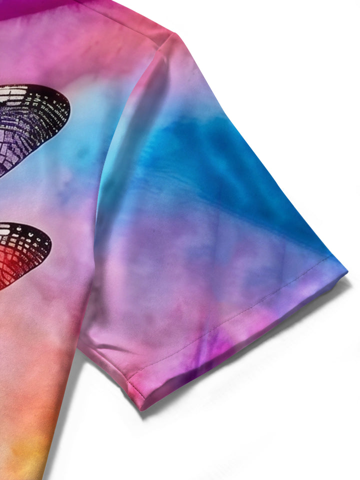 Gradient Colorful Tie Dye Dragonfly Women's Short Sleeve Shirts