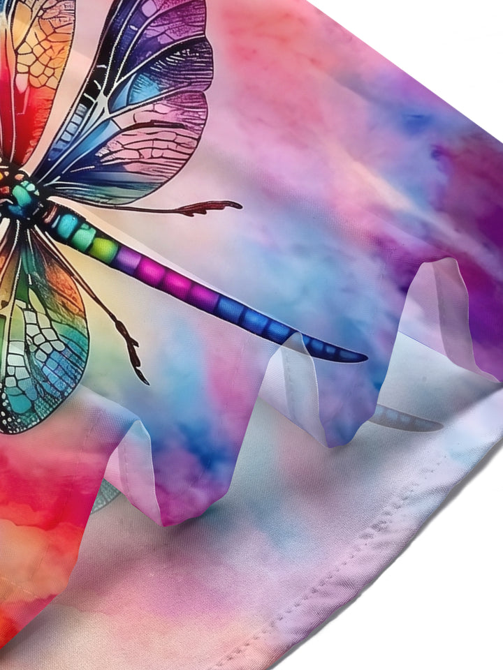 Gradient Colorful Tie Dye Dragonfly Women's Short Sleeve Shirts