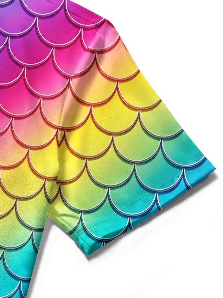 Gradient Colorful Fish Scale Women's Short Sleeve Shirts