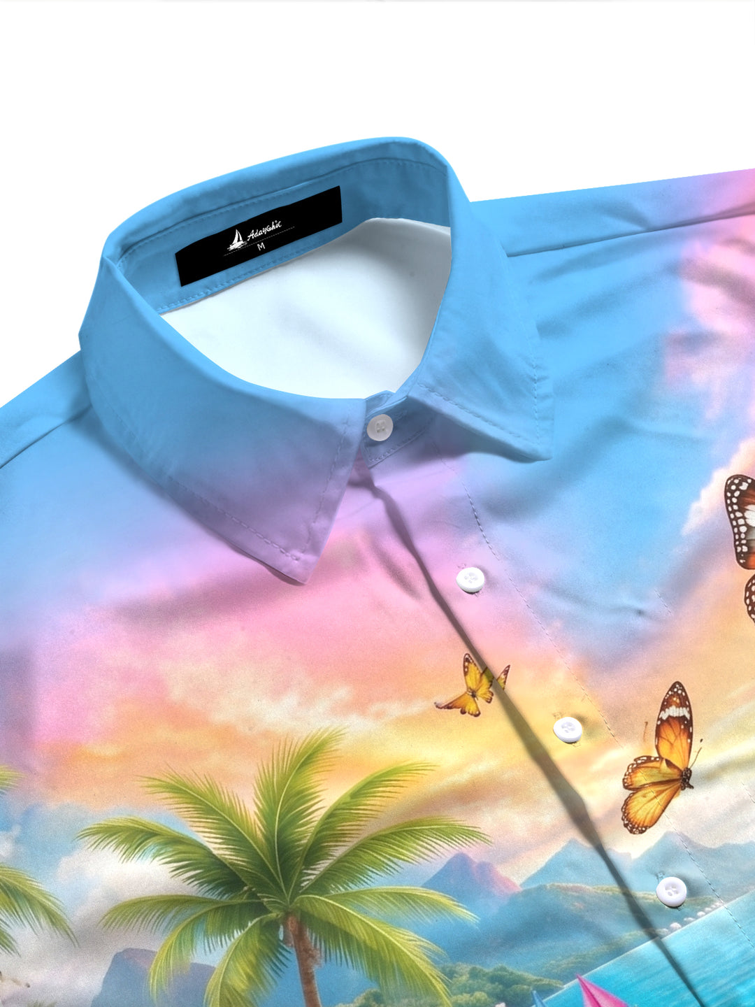 Hawaii Gradient Butterfly Island Coconut Tree Beach Women's Short Sleeve Shirts