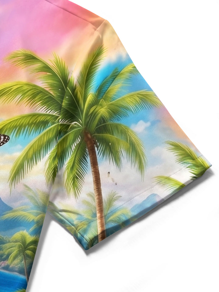Hawaii Gradient Butterfly Island Coconut Tree Beach Women's Short Sleeve Shirts