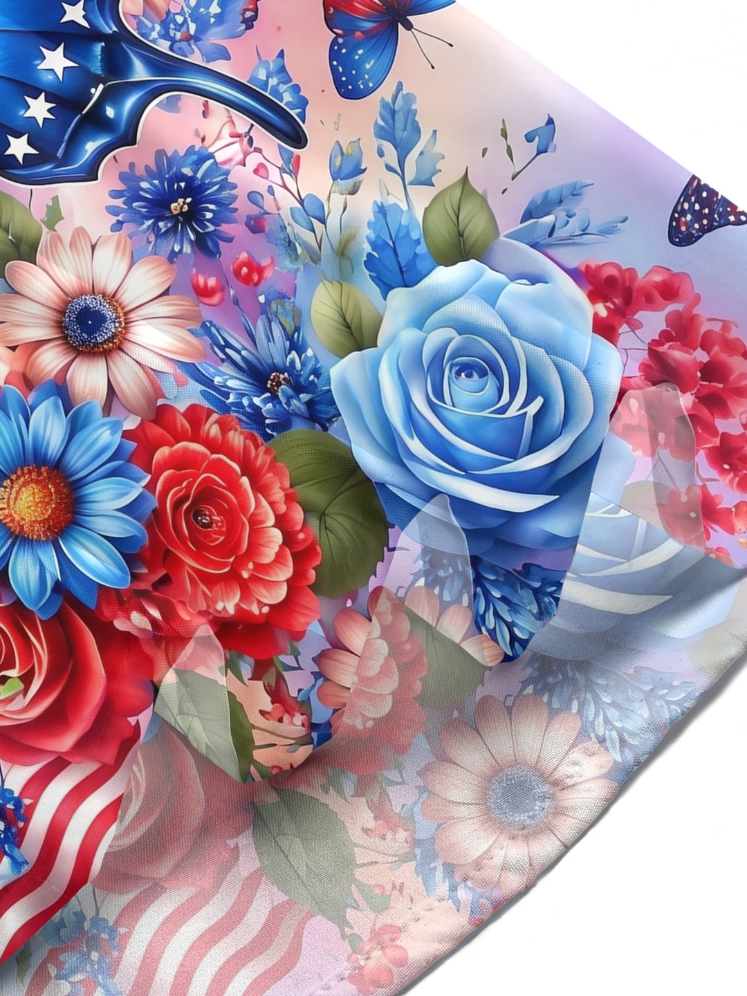 Independence Day American Flag Butterfly Rose Floral Women's Short Sleeve Shirts