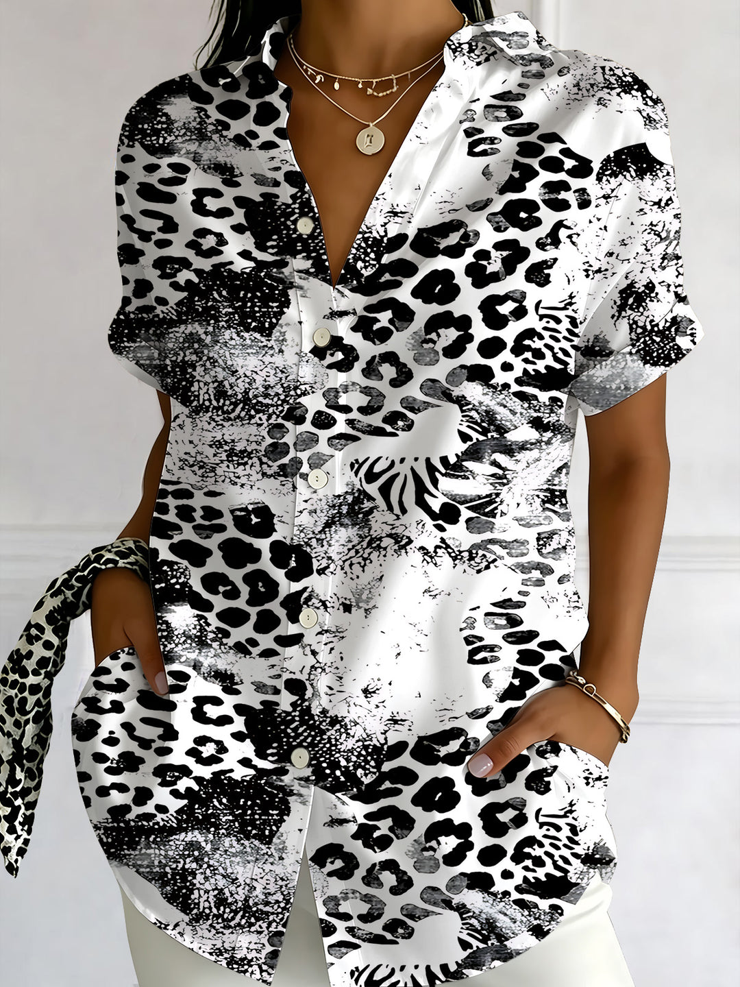 Leopard Print Women's Short Sleeve Shirts