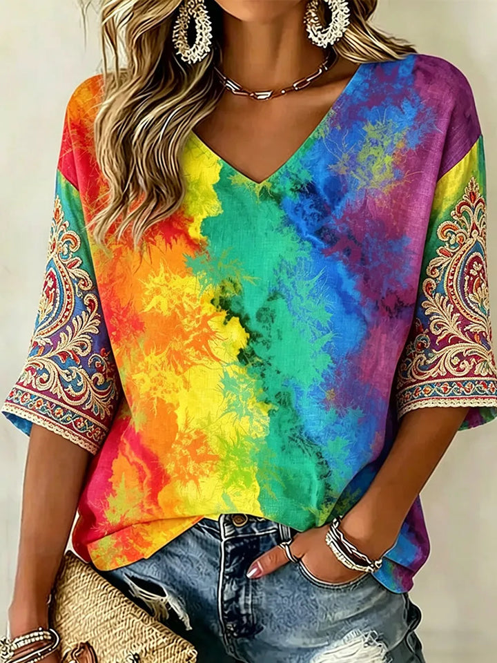 Women's Rainbow Baroque Art Printed Casual Top