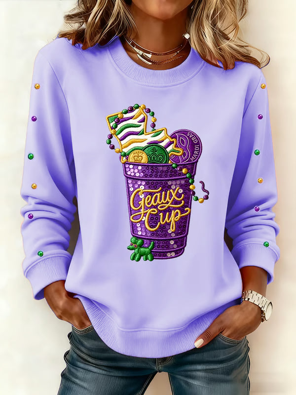 Geaux Cups Mardi Gras Long Sleeve Casual Top