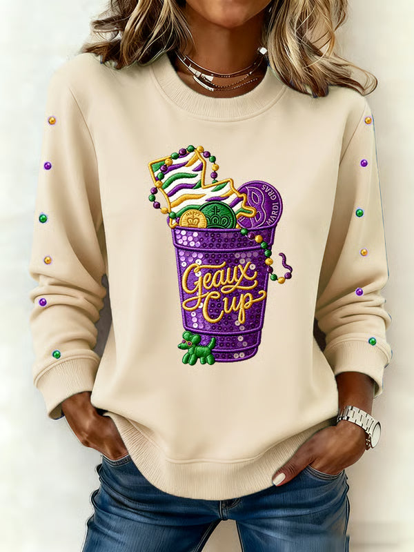 Geaux Cups Mardi Gras Long Sleeve Casual Top