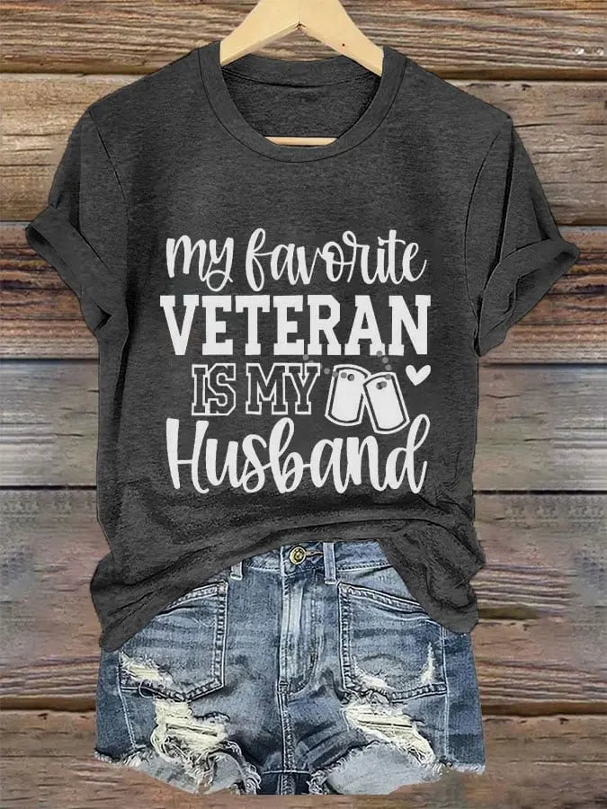 Women's 'My Favorite Veteran Is My Husband' Print T-Shirt