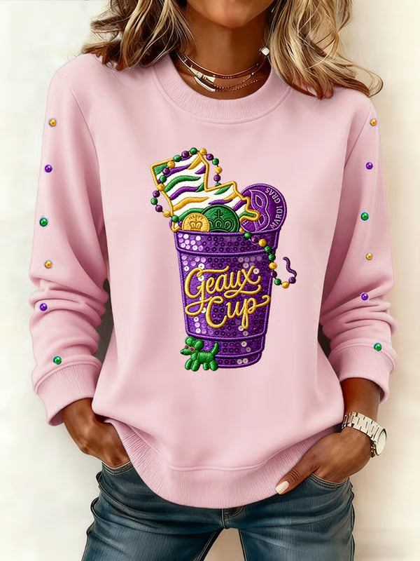 Geaux Cups Mardi Gras Long Sleeve Casual Top