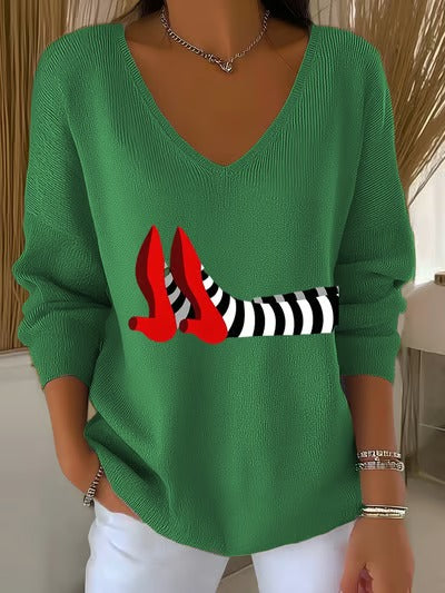 Women's Witches Casual V Neck Pullover Sweater