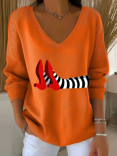 Women's Witches Casual V Neck Pullover Sweater