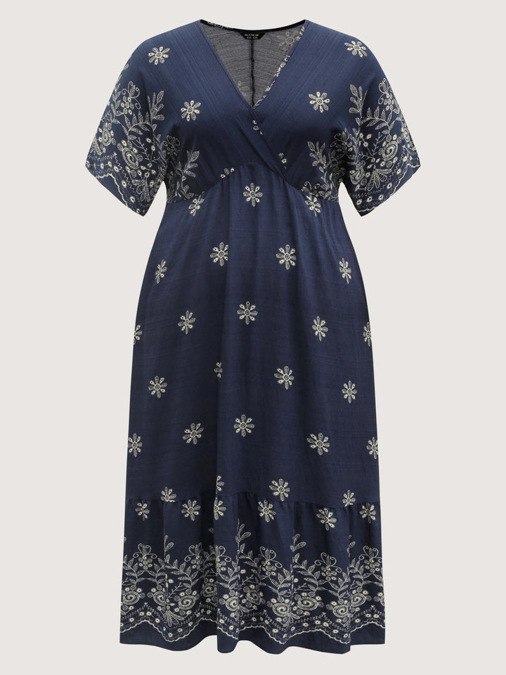 Surplice Neck Split Side Pockets Midi Dress
