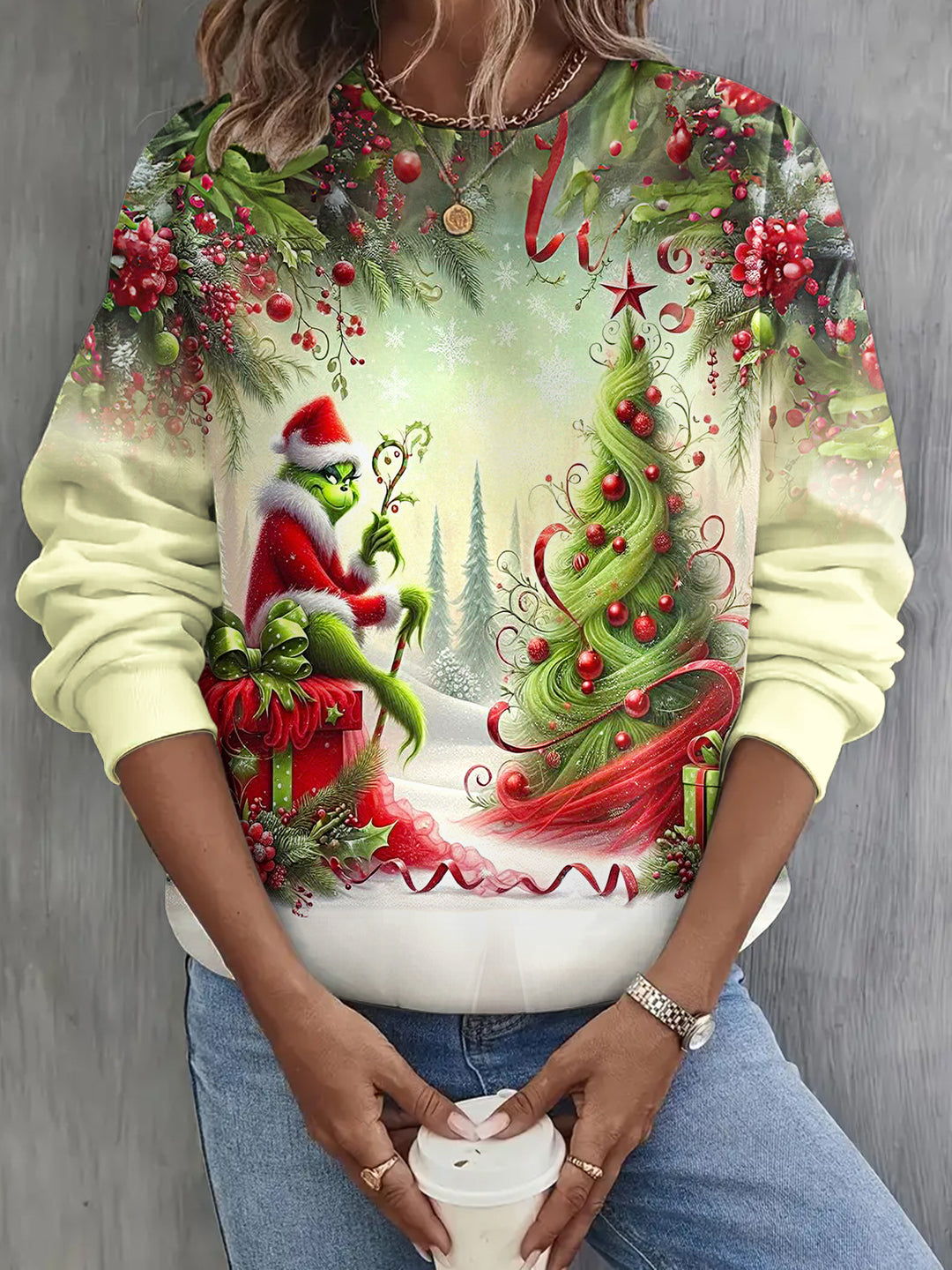 Christmas Grinch Print Long Sleeve Casual Top