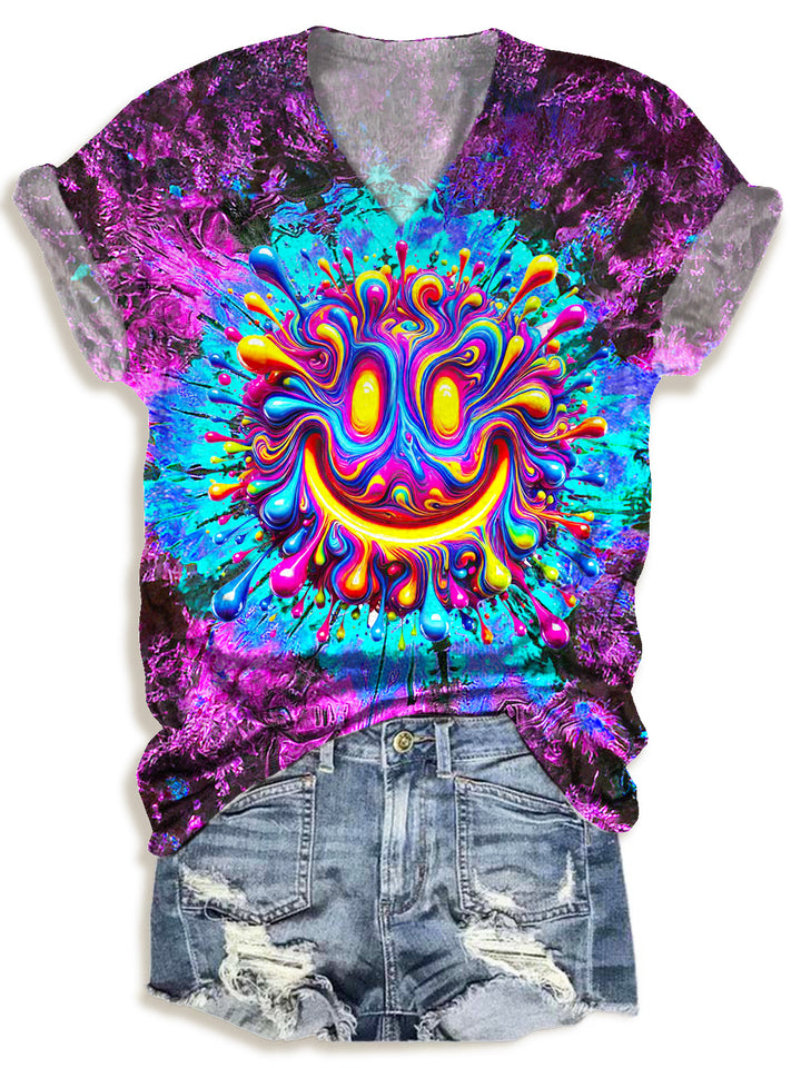 Hippie Smiley Face Crew Neck T-shirt