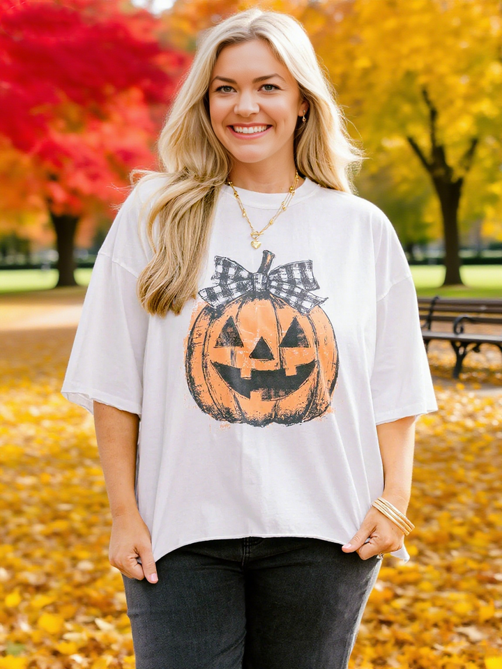 Halloween Pumpkin Vintage Crew Neck T-shirt