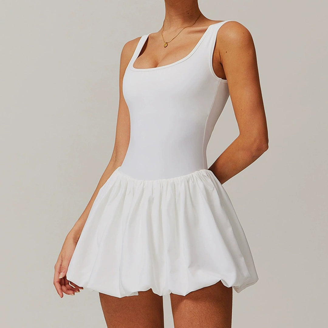 Tennis Dresses for Women Square Neck Summer Sleeveless Athletic Backless Mini Dress with Shorts for Running noble