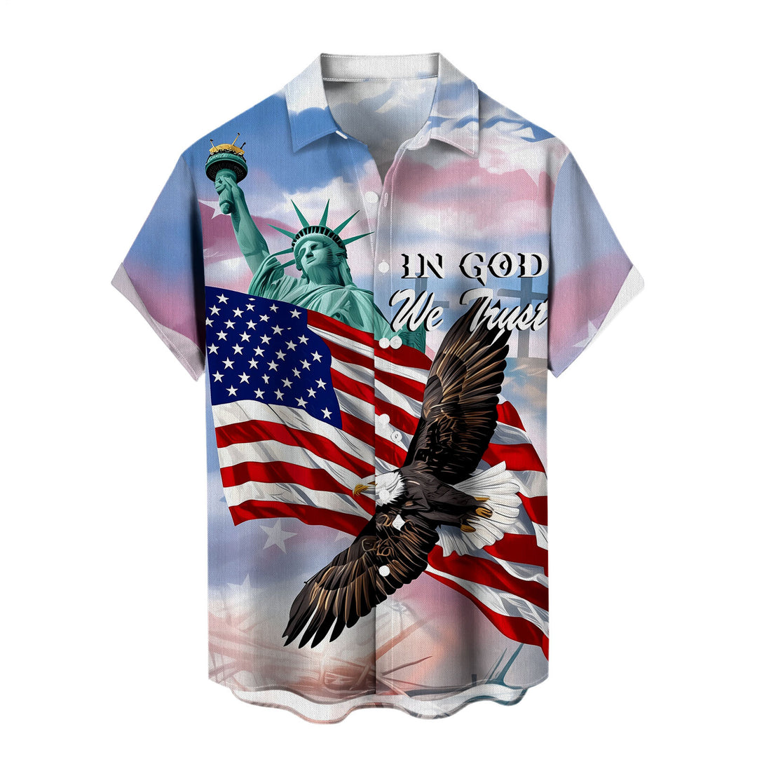 American Flag Button Up Shirt Short Sleeve Eagle American Flag Patriotic Button Down Shirt for Vacation trusted