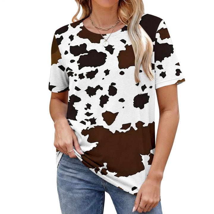 Cow Pattern T Shirt Crew Neck Short Sleeve Basic Tee Shirts Casual Summer Clothes for Vacation Daily Wear responsible