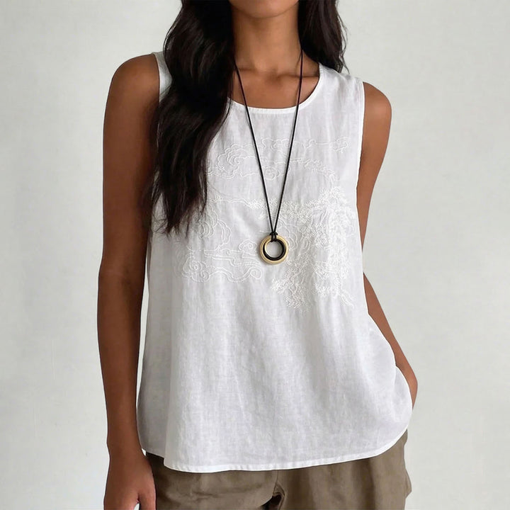 Embroidered Sleeveless Tops for Women Embroidered Summer Sleeveless Shirts Loose Fit Tank Tops for Vacation gifts